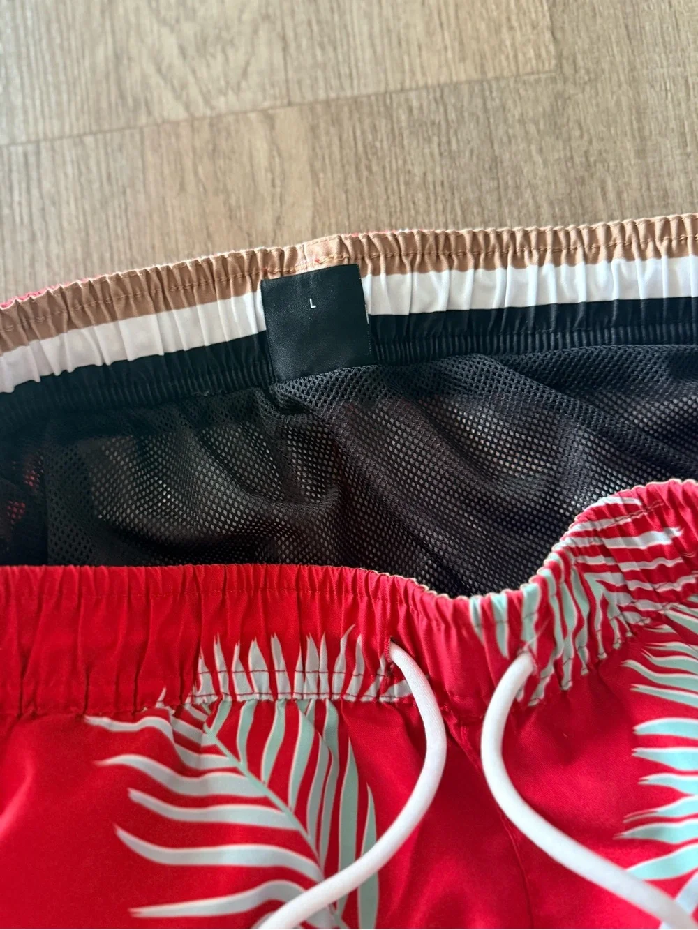 BOSS Red Swim Shorts with White Palm Print